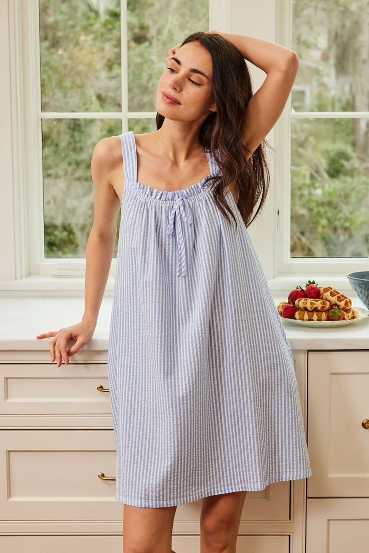 alice nightgown in blue seersucker